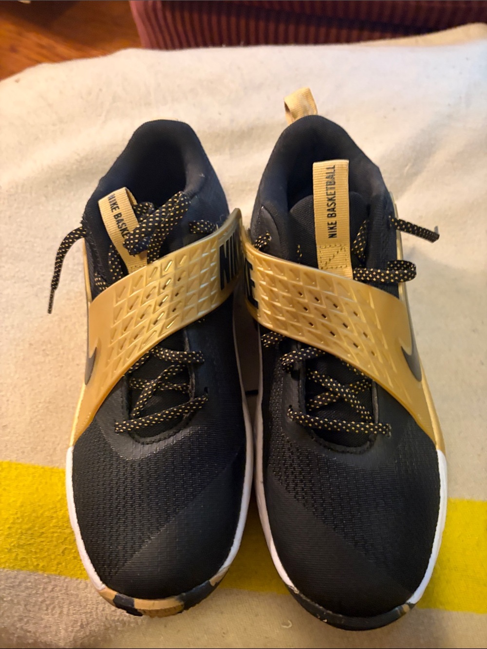 Nike Kids Black and Gold Basketball Strap Sneakers